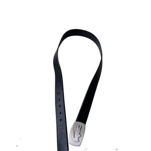 Lacoste Men Black Leather Belt with Silver metal Buckle 44 1/2 “